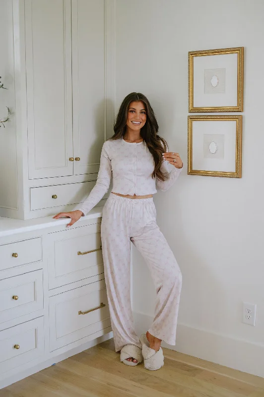 Bow Print Pajama Set-Ivory/Pink garde