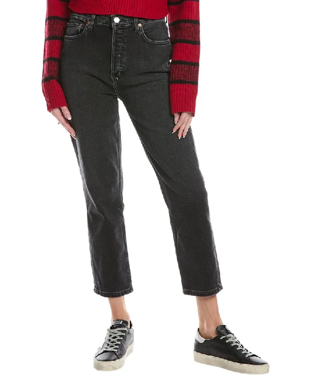 RE/DONE 90's High-Rise Washed Noir Ankle Crop Jean Monochromatic Office Style