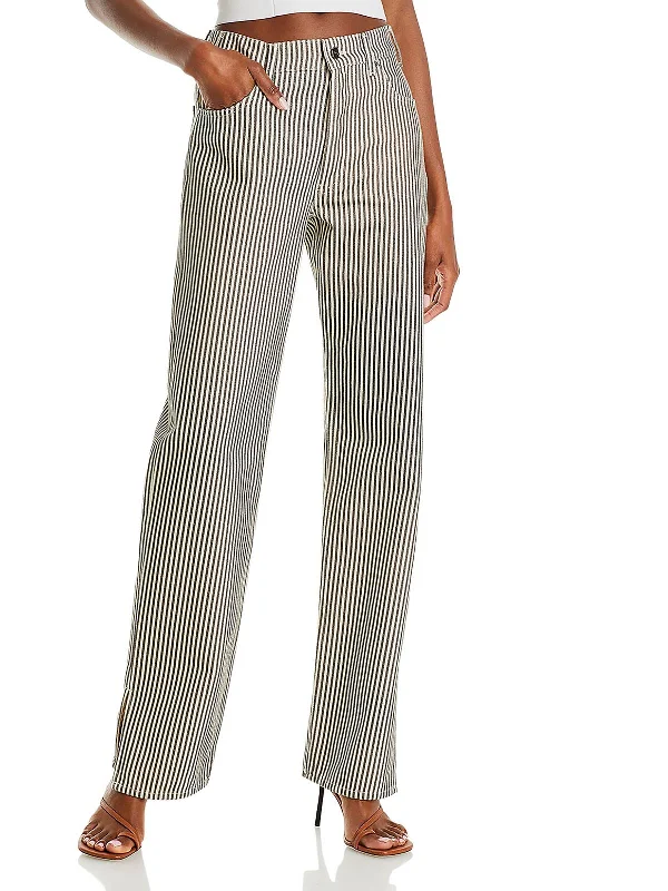 Roy Womens Striped Relaxed Fit Straight Leg Jeans Laid - back Women's Style