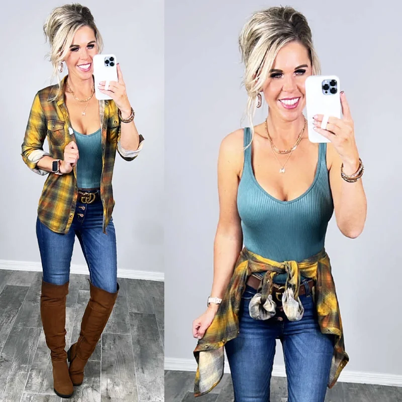 Penny Plaid Flannel Top - Mustard Multi Sustainable Organic