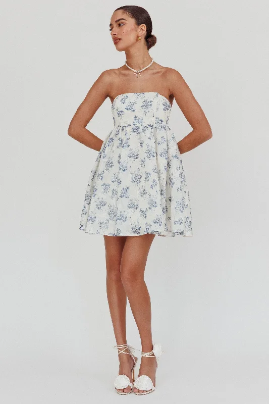Vitoria Strapless Babydoll Dress Floral Blue garde