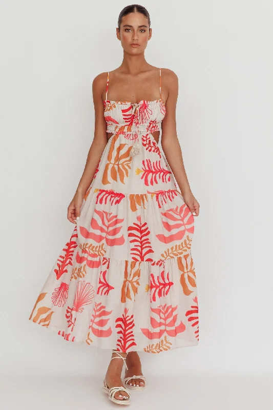 Eyona Cut-Out Back Floral Maxi Dress Pink Relaxed Women's 