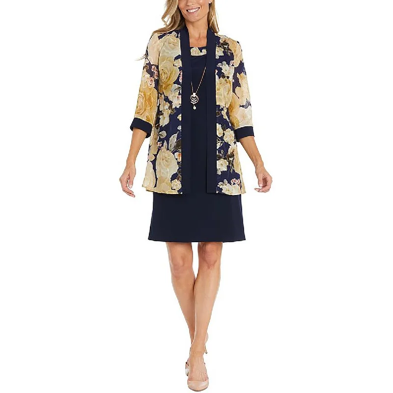 R&M Richards Womens Petites Sheer Floral Duster Blazer Modern Women's 