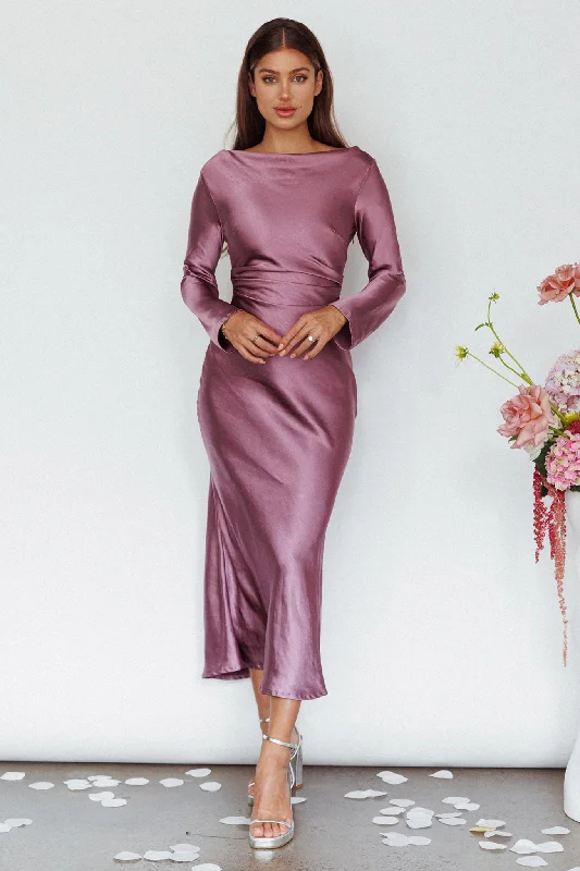 Loveland Cowl Back Midi Dress Grape Minimalist Women's Casual