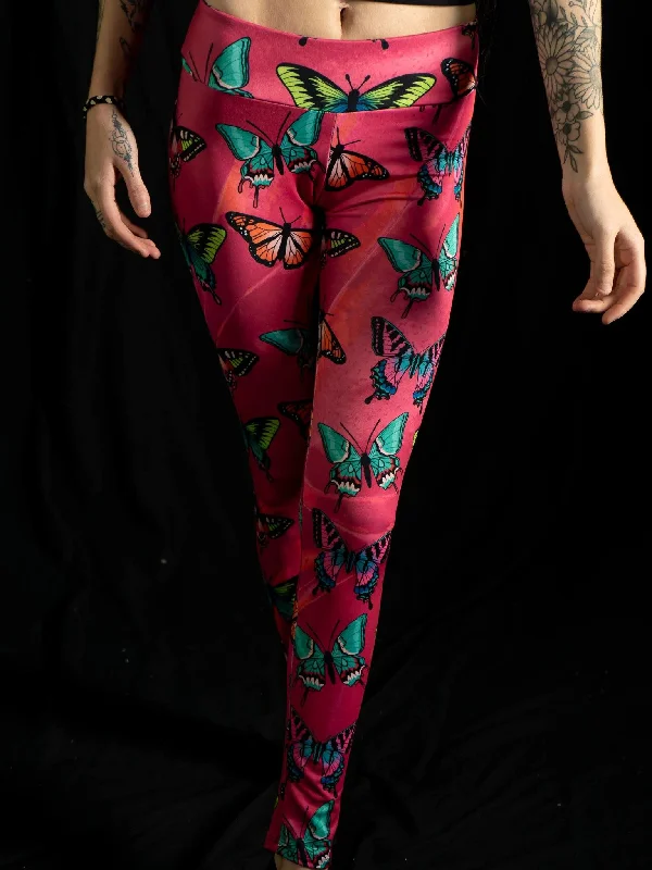Maroon Butterfly Leggings Confident Women's High - fashion