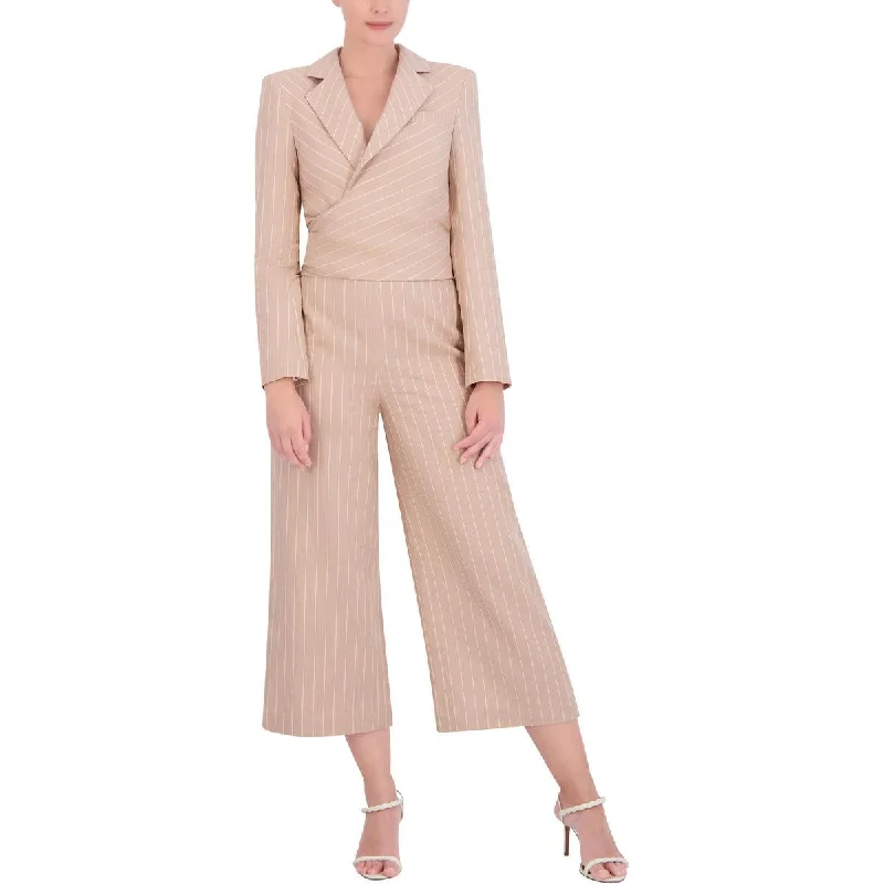 BCBGMAXAZRIA Womens Linen Blend Cropped Open-Front Blazer Athletic Women's High - 