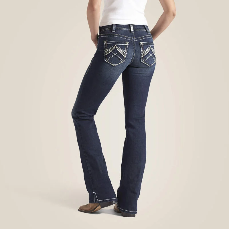 Ariat Women's Mid Rise Whipstitch Boot Cut Jeans, Ocean Dapper Women's Bow - adorned