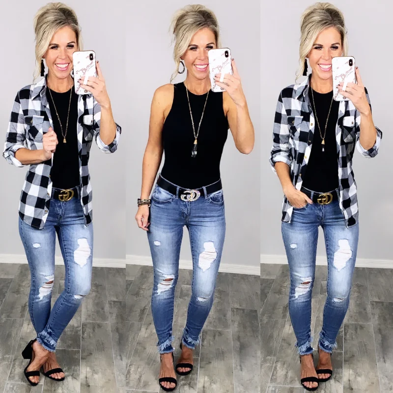 Penny Plaid Flannel Top - Buffalo White Bold Women's Animal Print