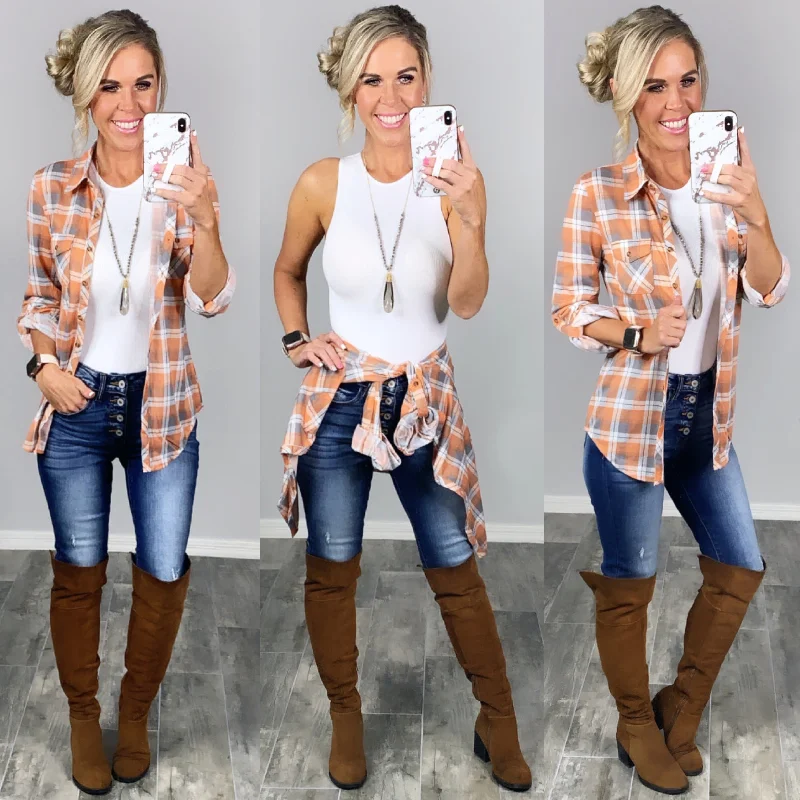 Penny Plaid Flannel Top - Ivory/Clay Country