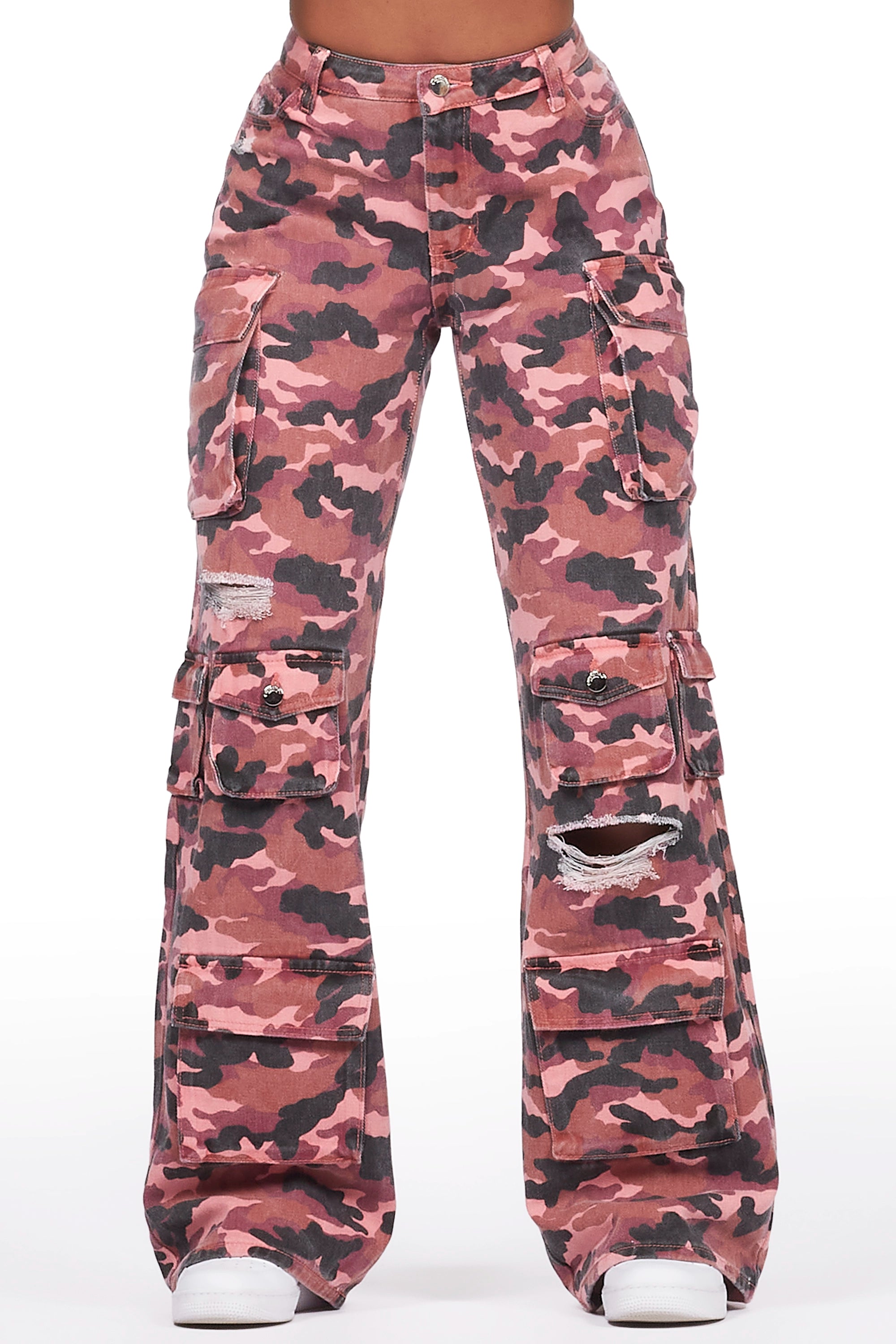 Jahmani Pink Camo Wide Leg Jean Laid - back Women's Style