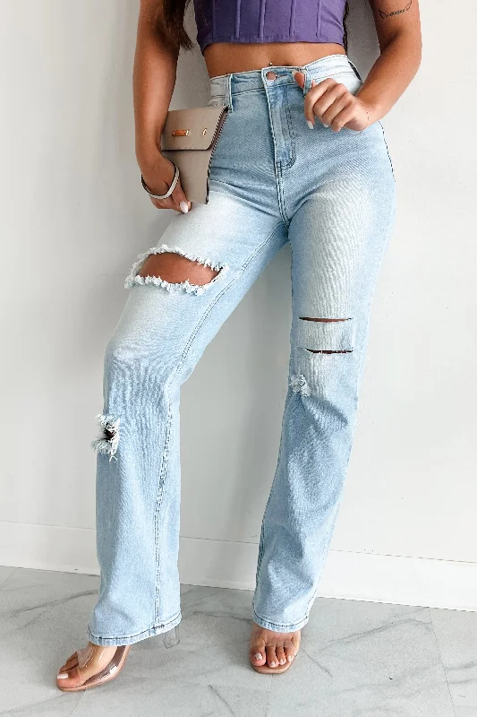 Only Good Days High Rise Distressed Wide Leg Jeans (Light) Cozy Women's Winter