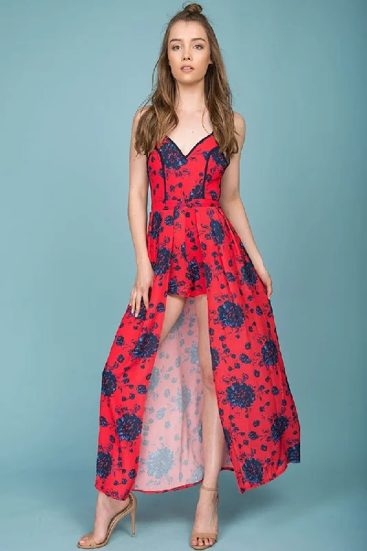Annika Floral Maxi Romper Red Sporty Women's Tennis