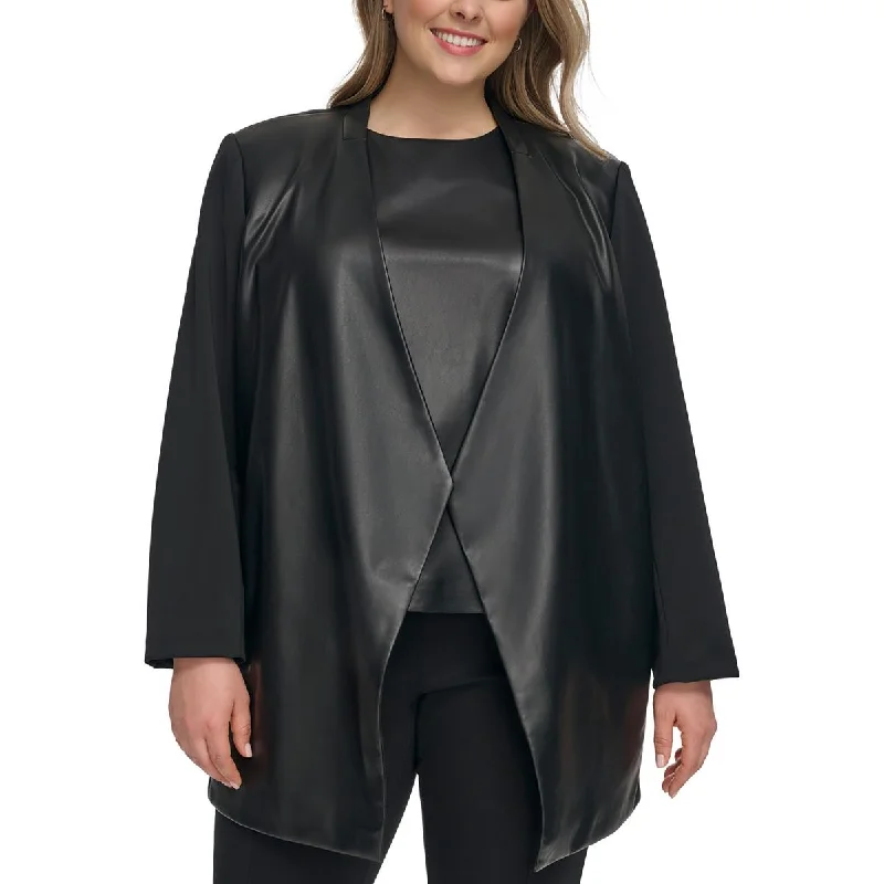 Calvin Klein Womens Plus Faux Leather Trim Evening Wear Open Front Refined Women's Classic 