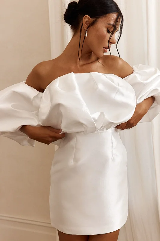 Dream Time Puffed Neckline Mini Dress Off White purpose