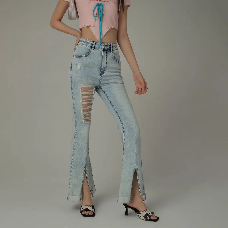 Distressed Rips Slit Denim Jeans Refined Women's 