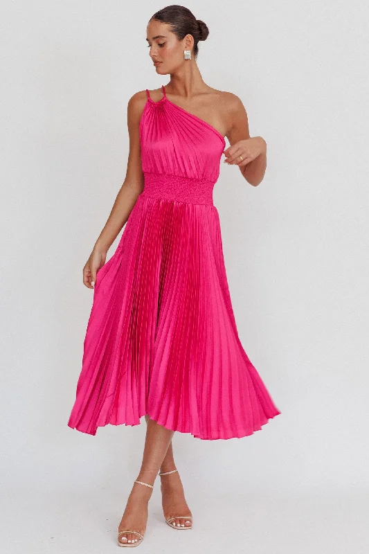 Calissa One Shoulder Pleated Midi Dress Magenta Refined Women's Hand - crafted