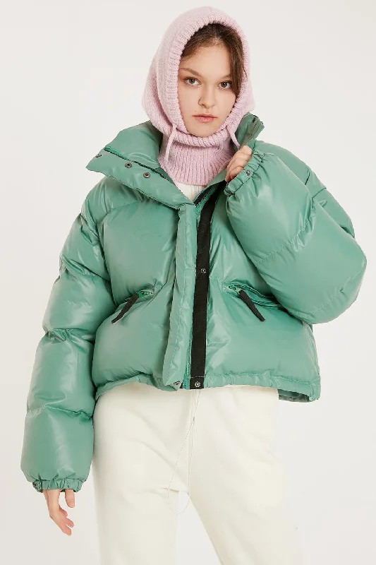 Harlow Faux Leather Puffer Jacket Preppy Women's College