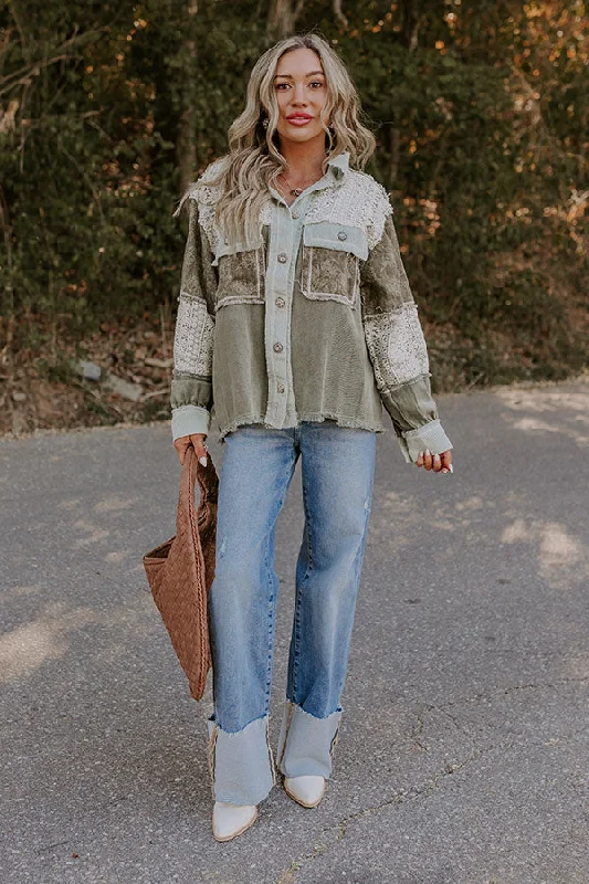 Boho Vibes Lightweight Chambray Jacket in Olive Tough Women's Military - inspired