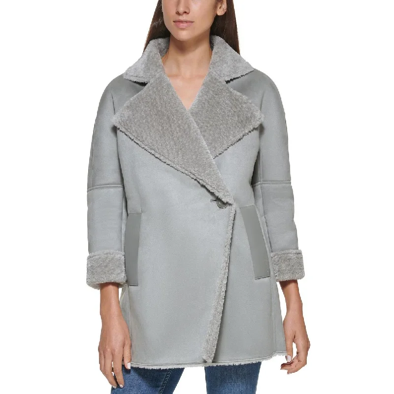 Calvin Klein Womens Midi Warm Faux Fur Coat Gym
