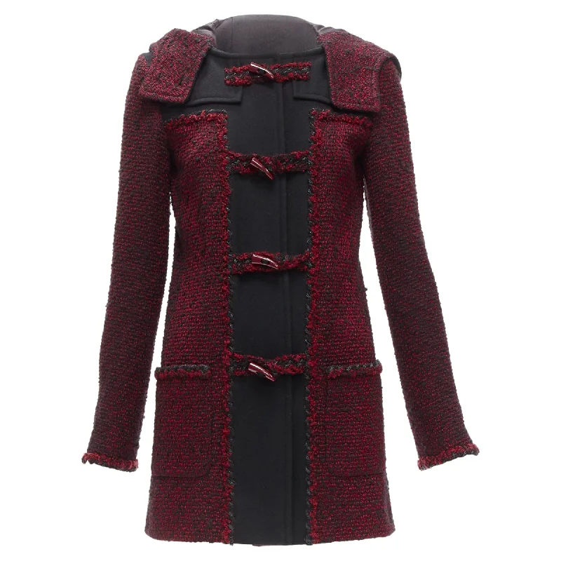 Chanel wool tweed CC logo toggle button duffel coat Feminine Women's Soft 