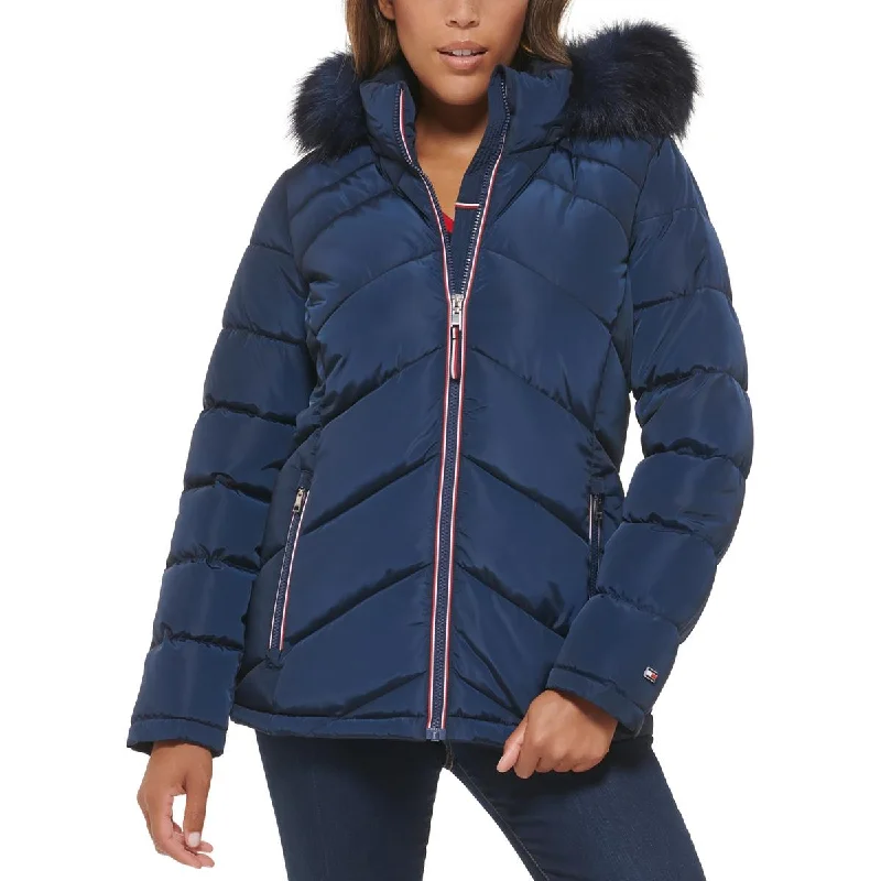 Tommy Hilfiger Womens Insulated Detachable Hood Puffer Jacket Preppy Women's College
