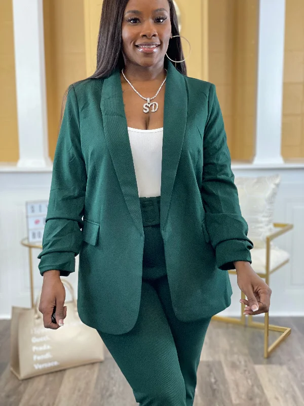 Myra 3/4 Sleeve Blazer (Hunter Green) Classic Women's Tweed