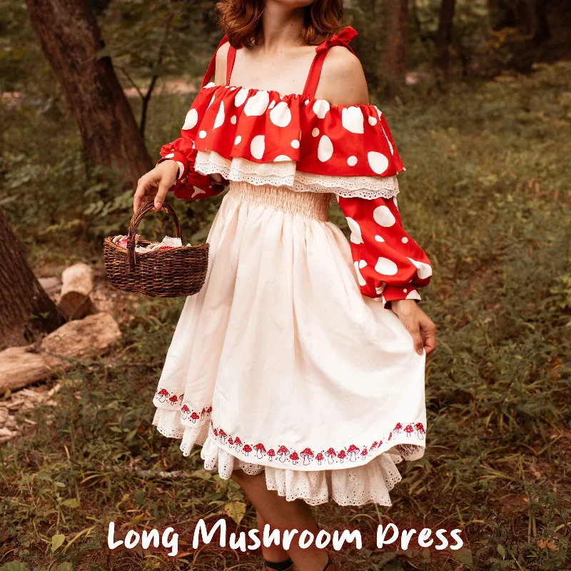 Long Mushroom Dress Artistic Women's Hand - painted