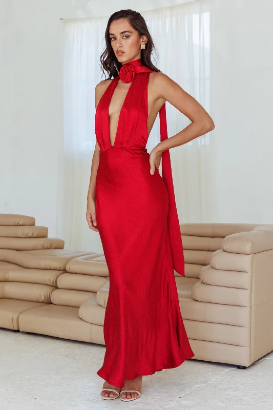 Italia Azure Halterneck Rose Dress Cherry Artistic Women's Avant - 
