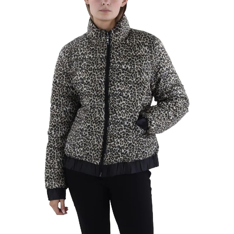 Tahari Womens Insulated Animal Print Puffer Jacket Earthy Women's 