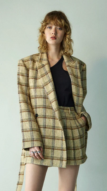 Oversize Checked Blazer Youthful Women's Anime - inspired