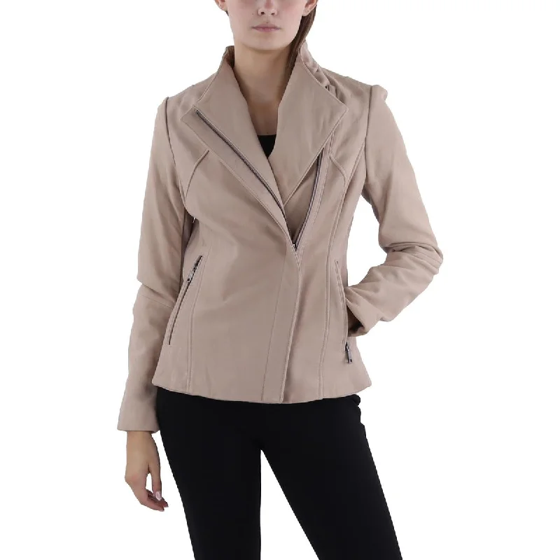 Tahari Womens Leather Long Sleeve Leather Jacket Traditional Women's 