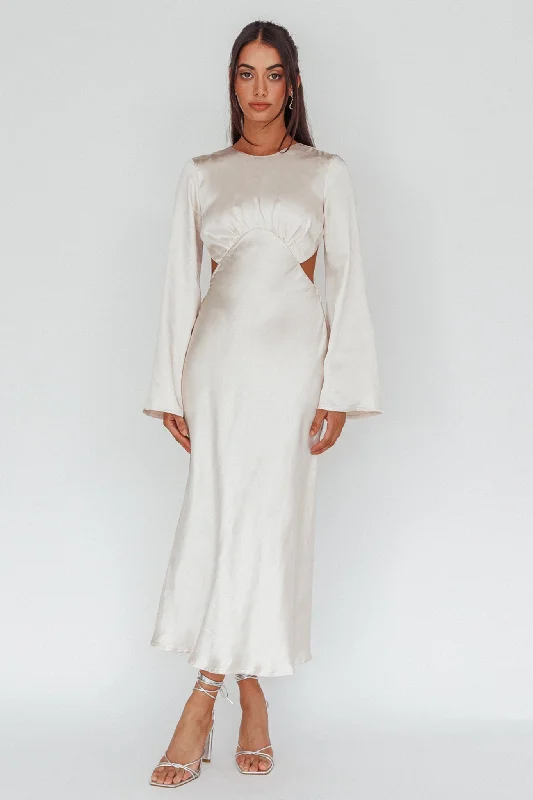 Doting Bell Sleeve Cut-Out Midi Dress Champagne Cozy Women's Winter