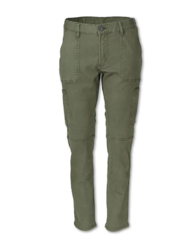 Women's Stretch Canvas Utility Pant In Olive Geometric
