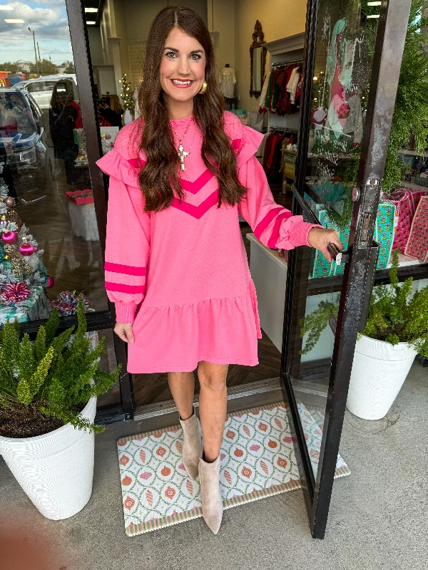 Stripe Long Sleeve Knit Dress: Pink purpose