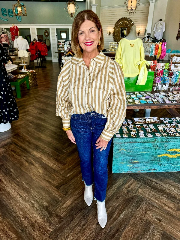 Devan Striped Top: Taupe Hip Women's Urban