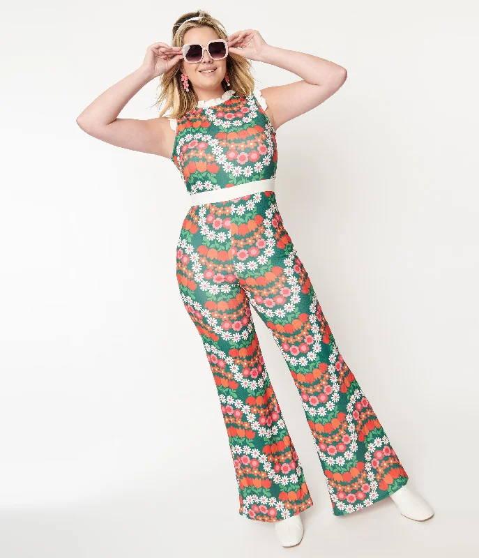 Smak Parlour Green & Red Daisy Chain Back Bow Jumpsuit Stylish Women's Neon