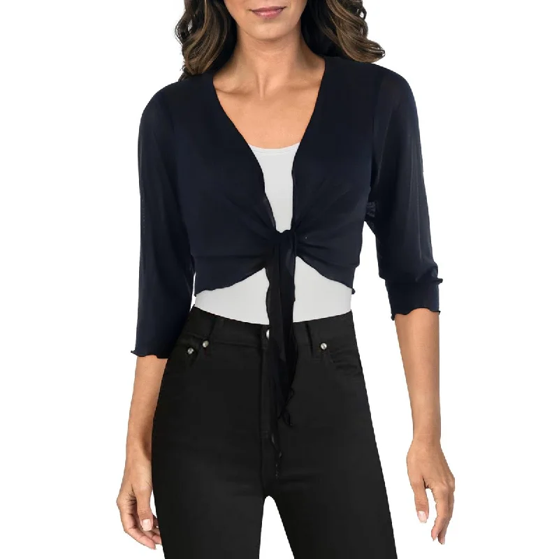Connected Apparel Womens Petites Tie Front Crop Bolero Cashmere