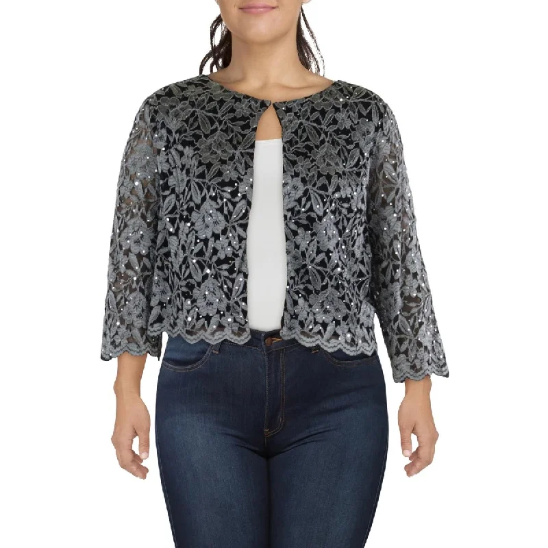 Jessica Howard Womens Plus Mesh Embroidered Collarless Blazer Athletic Women's 