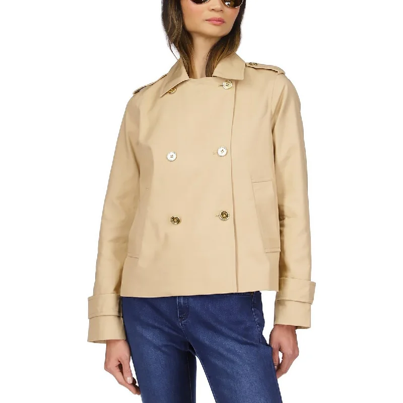 MICHAEL Michael Kors Womens Petites Twill Crop Pea Coat Sleek Women's Metallic