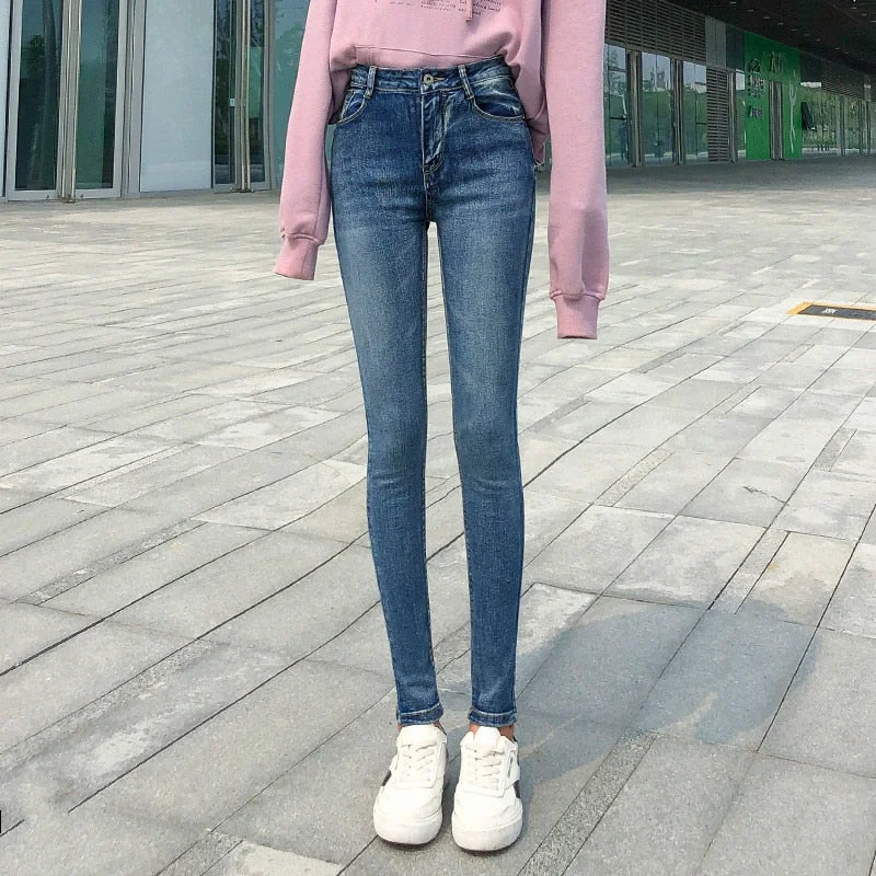 Women's Retro Casual Polyester High Waist Stretch Skinny Trousers Trendy Women's 