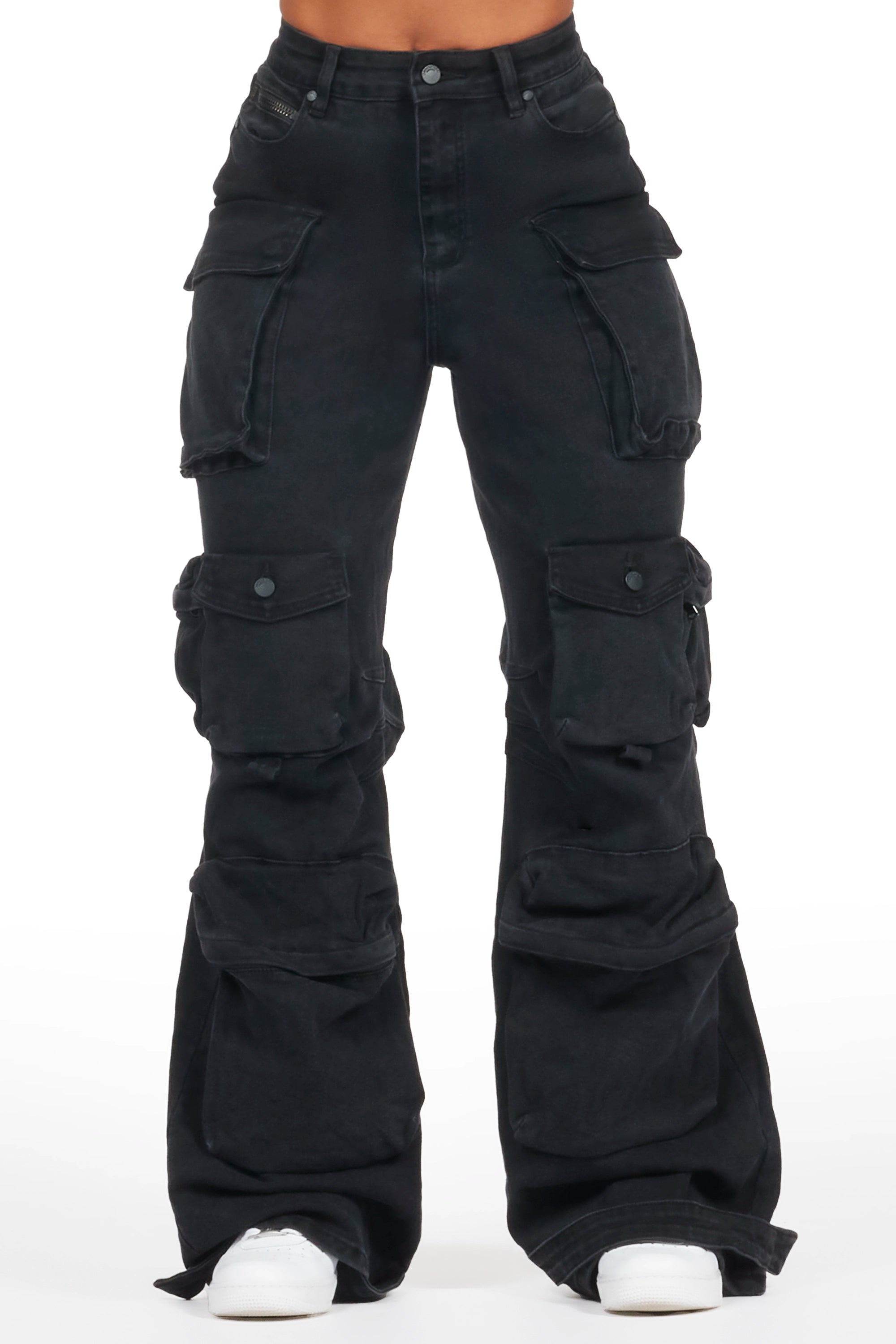 Nakia Black Cargo Wide Leg Jean Hip Women's Retro