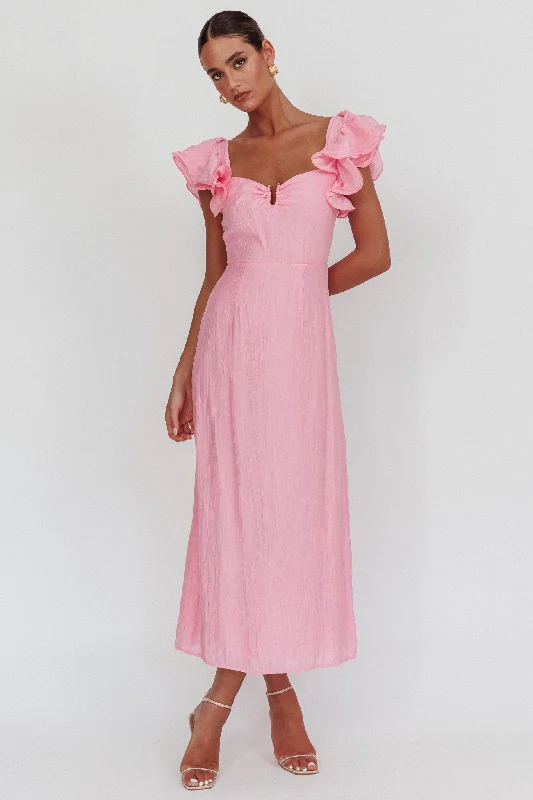 Sunday Dreams Ruffle Strap Maxi Dress Pink Feminine Women's Soft 