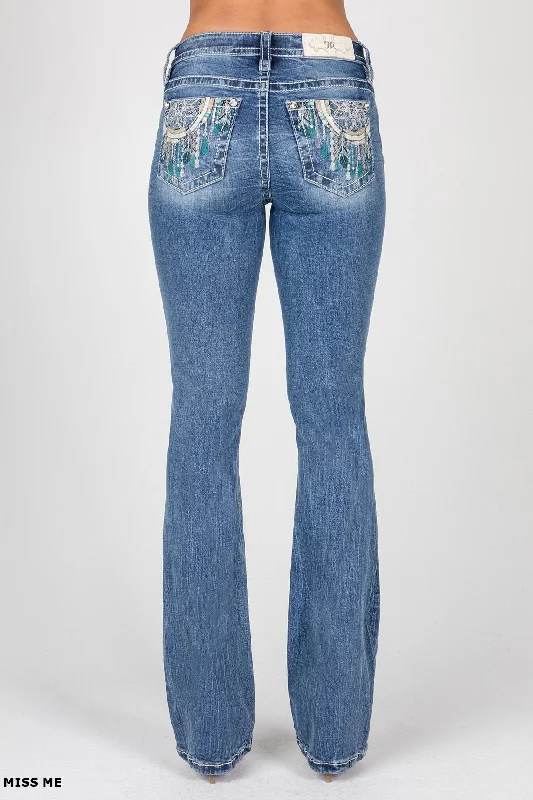 Miss Me Women's Mid Rise Boot Cut Jean, Blue Scandinavian