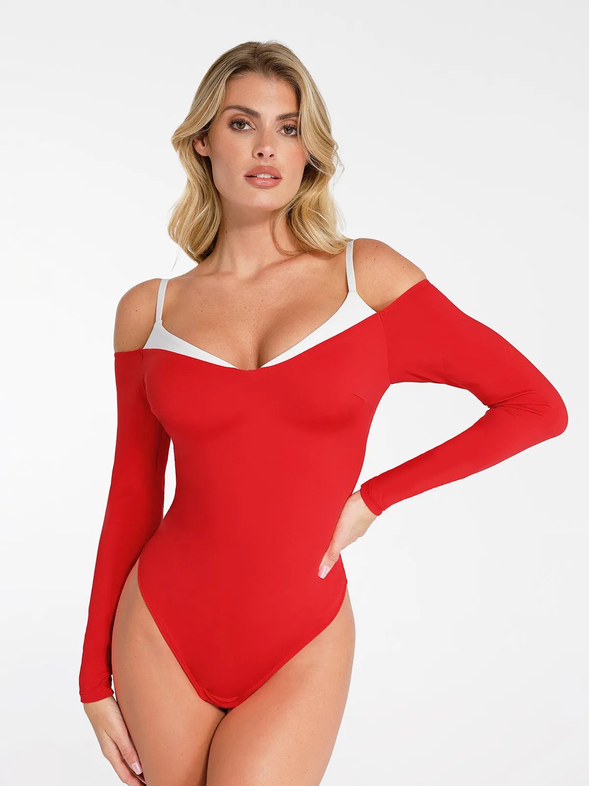 Shapewear Long Sleeve Cold Shoulder Tummy Control Bodysuit Confident Women's Power