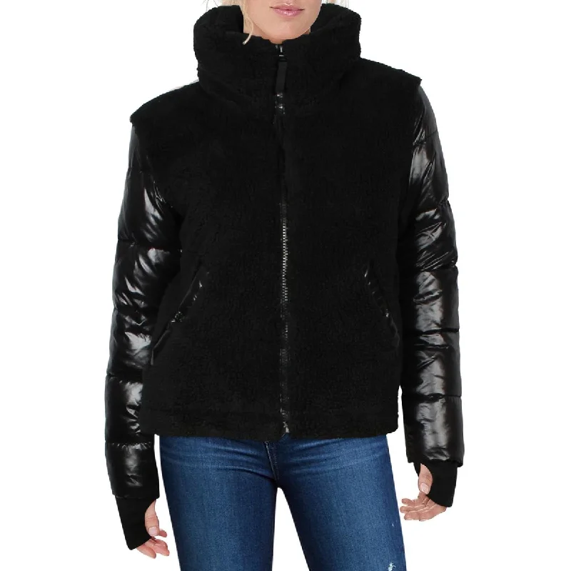S13/NYC Womens Westside Quilted Mixed Media Faux Fur Coat Dynamic Women's Moto