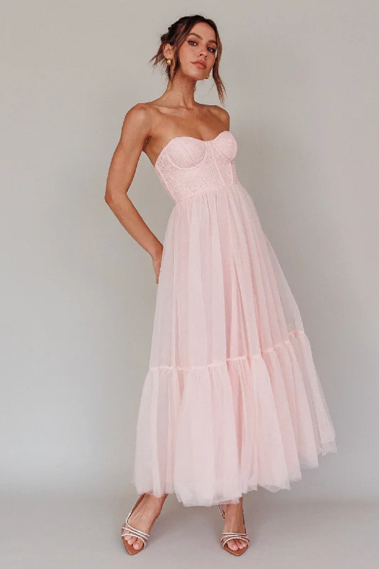 Dancing With Me Sweetheart Tulle Midi Dress Pink Cool Women's Skate