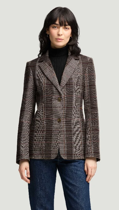 Weekend Blazer in Viscose Blend | Coffee/Beige Plaid Trendy Women's 