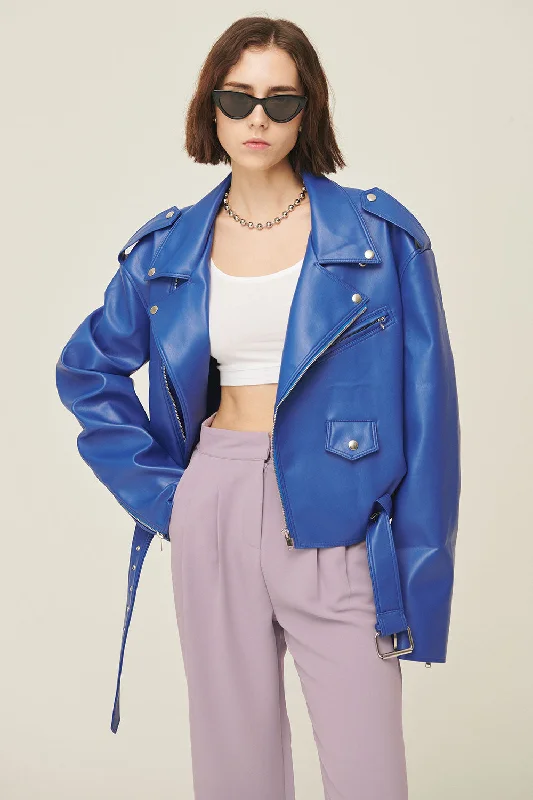 Emma Pleather Rider Jacket Laid - back Women's Style