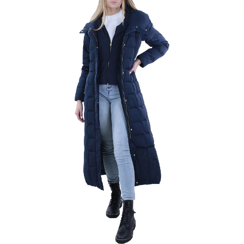 Cole Haan Women's Long Quilted Down Puffer Coat with Attached Hood Laid - back Women's Style