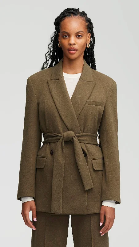 Belted Blazer in Cozy Jersey | Olive Disco